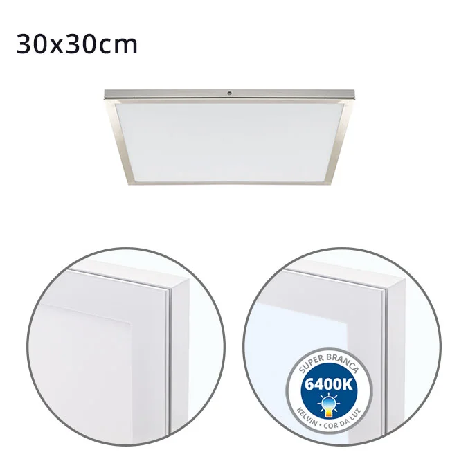 Painel de superfície VOLTAIRE 30×30 24W LED 1920lm 6400K Níquel